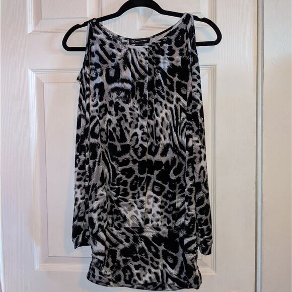 INC International Concepts Grey Leopard Cheetah Long Sleeve Cold Shoulder Top S - Picture 1 of 10